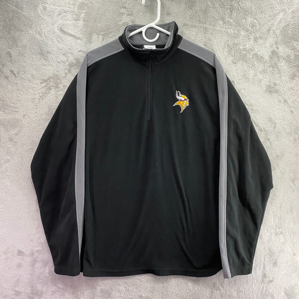 NFL Minnesota Vikings Men XL Black Gray Fleece Quarter Zip Team Jacket